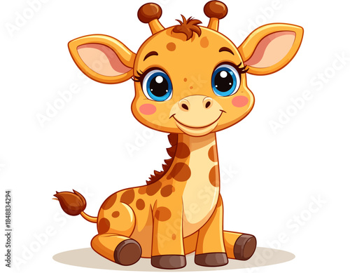 Cute Kawaii Giraffe Vector – Adorable Cartoon Sticker Illustration