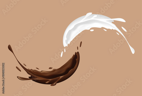 Chocolate and milk realistic splashes. vector