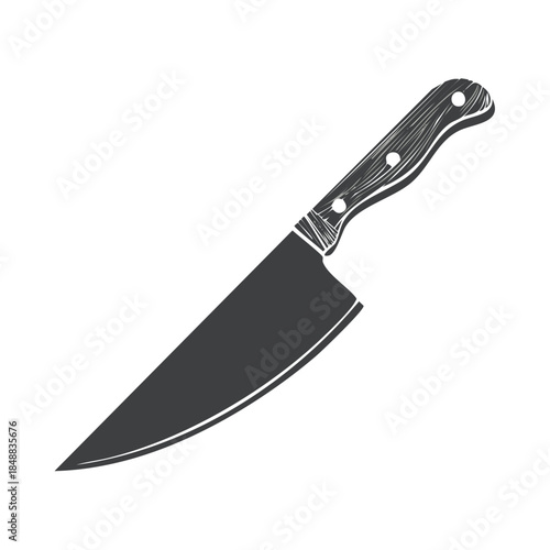 Illustration of a Chef's Knife with Wood Handle Isolated on White for Culinary or Kitchen Use
