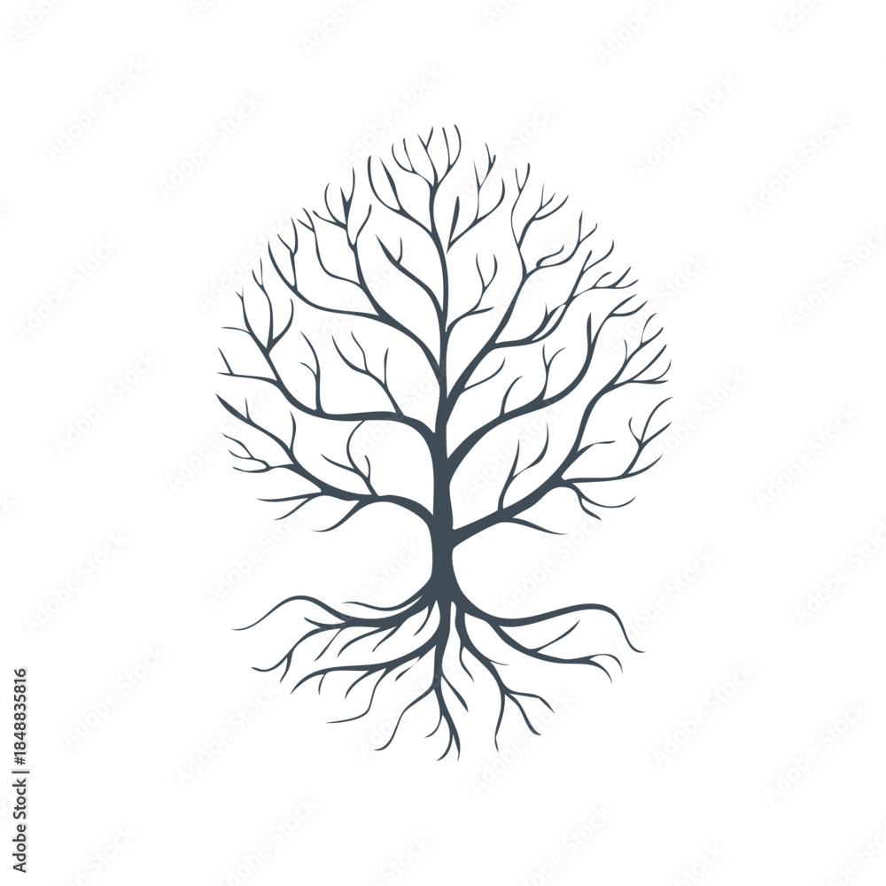 Obraz premium Stylized bare tree illustration against white minimalist nature symbol design drawing simple botanical sketch plant