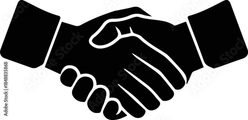 Handshake: A black and white depiction of a handshake symbolizes agreement and partnership. This iconic illustration represents the cornerstone of collaboration and mutual understanding.