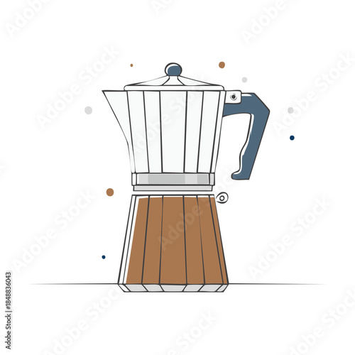 Illustration of a Silver Italian Moka Pot Style Coffee Maker for Home Brewing