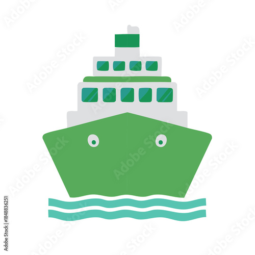 Flat Vector Illustration of Cruise Ship on Water, Shipping Boat Vessel Icon