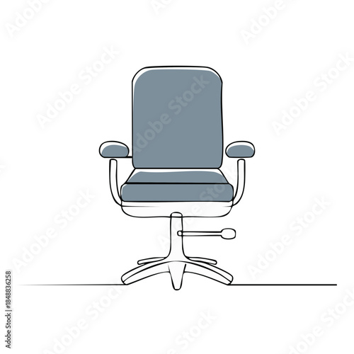 Office Chair Drawing, Blue Seat, Sketch, Furniture Item, Modern Interior Element