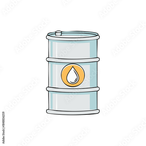 Metallic Oil Barrel Featuring Symbol of Petroleum Drop for Industry Concepts
