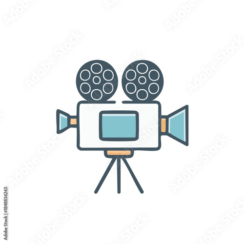 Classic film camera with two reels on a tripod for movie making and creative visual storytelling in retro style