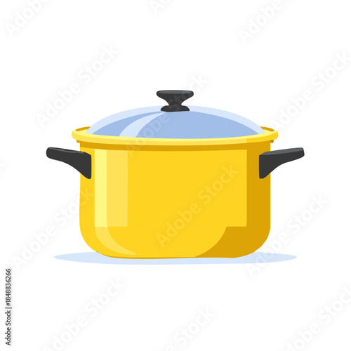 Shiny Yellow Cooking Pot with Lid Illustration for Kitchenware Designs and Recipe Visuals, Food Preparation, Cooking Pot Element