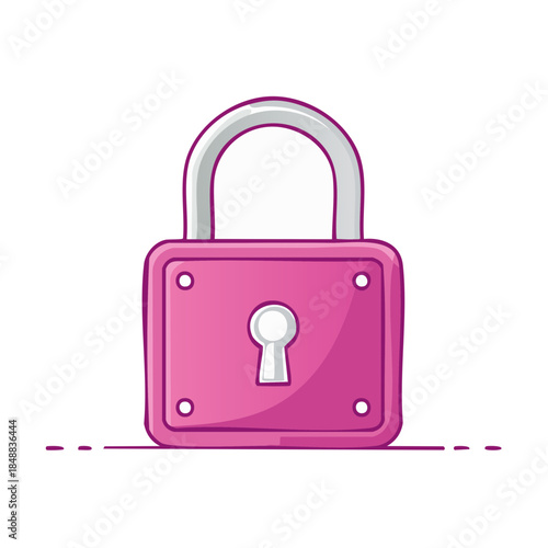 Pink padlock illustration showcases security with lock and protection with keyhole details on white background. A simple safety device graphic.