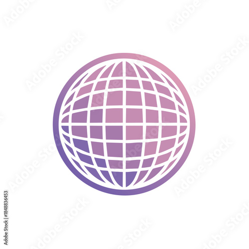 Abstract globe icon in gradient colors with white grid representing world, global connections, international networking, earth, communication technologies