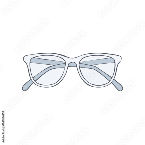 Eyeglasses Vector Illustration Classic White Frame Style Vision Correction Accessories, Optical Object with Lens