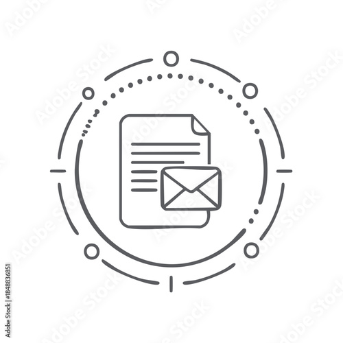 E-mail file attachment line icon with envelope document, electronic communication network symbol, message service thin outline, digital correspondence concept