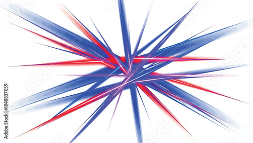 Abstract burst of red and blue light streaks radiating from the center