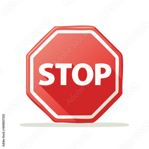 Cartoon Style Red Stop Sign Illustration Road Safety Traffic Instruction