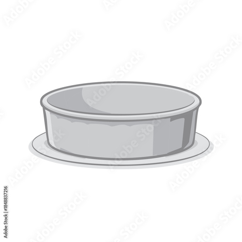 Empty silver metal bowl on a plate with subtle shadow for food presentation