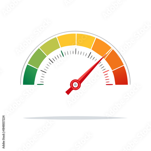 Speedometer graphic showing moderate levels in segments of green, yellow, orange, and red