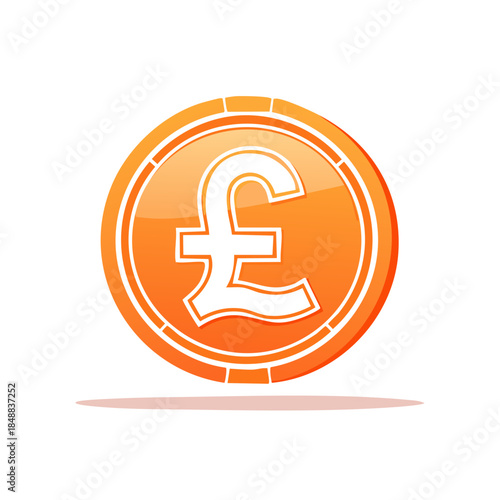 Pound Sterling Currency Coin Bright Orange Financial Vector Illustration British Money Isolated on White Background