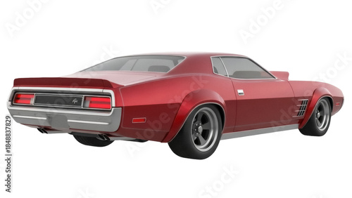 Cuadro en lienzo Isolated Red American Muscle Car, Custom Build, Rear View, Powerful and Stylish,