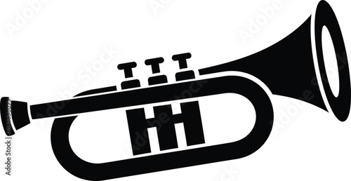 Black Silhouette Icon of a Trumpet with Three Valves on a White Background brass instrument musical instrument