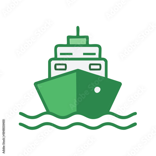 Forward View of Isolated Green Cruise Ship on Graphic Waves Suggesting Seafaring and Nautical Exploration