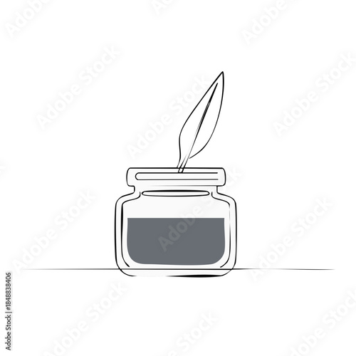 Minimalist Ink Pot Drawing with Feather Pen Illustration Elegant Design Graphic Element Creative Project Icon Stationary Writing Tool