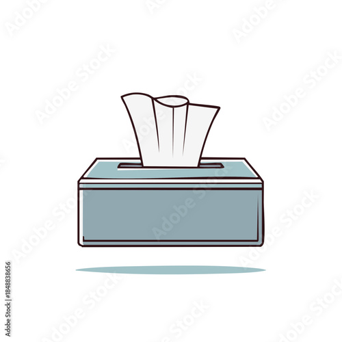 Blue Tissue Box with Pullout Paper Illustration Clean Sanitary Hygiene
