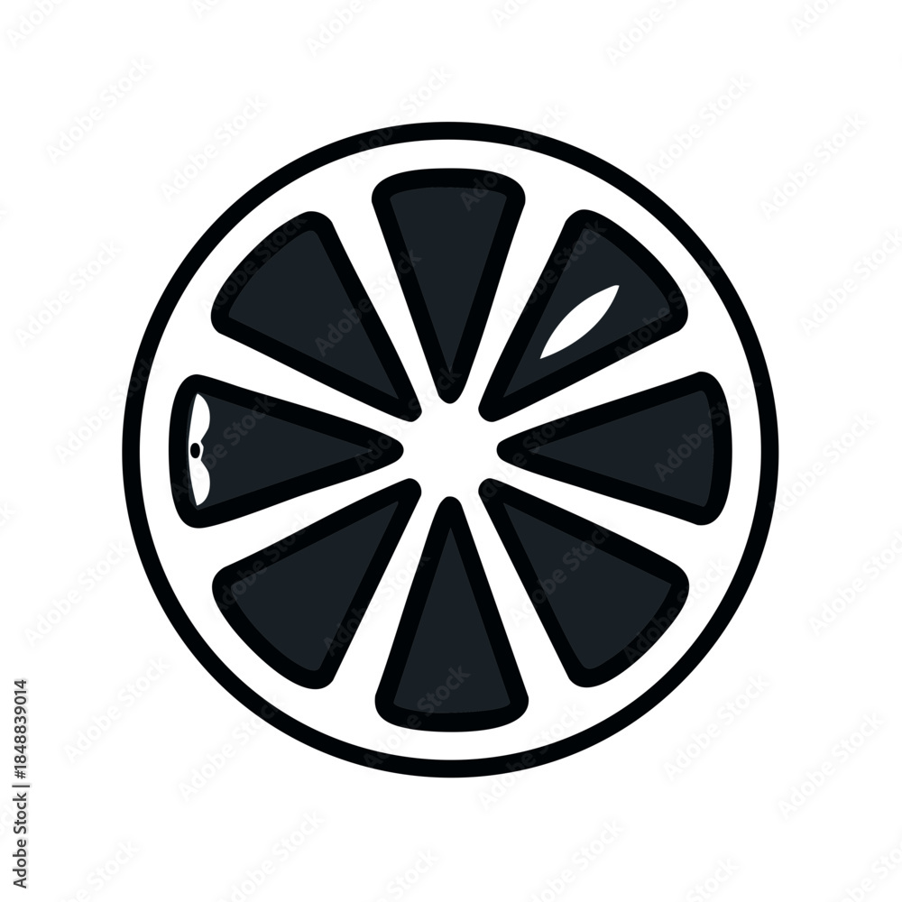 Obraz premium Simplified Illustration of Citrus Slice with Bold Outline on White Background
