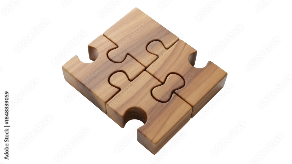 Fototapeta premium Isolated interlocking wooden puzzle for games, teamwork, problem-solving, and connectivity