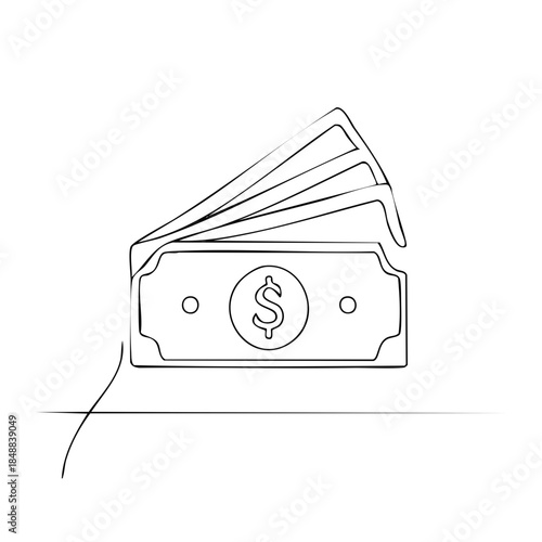 Paper Money Stacked in Simple Minimalist Drawing Style for Financial Design