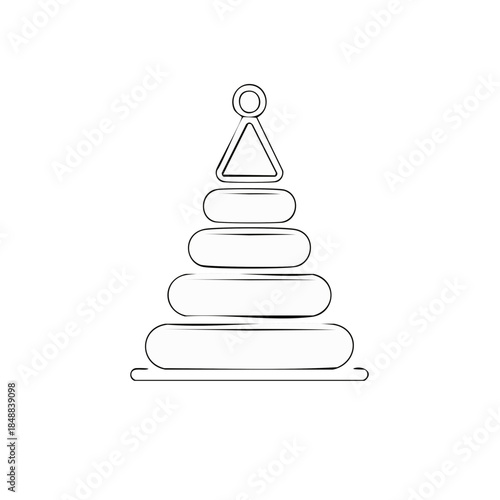Simple outline illustration of a stacking toy for toddlers with round rings and a triangular top piece