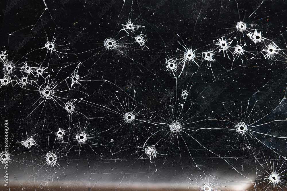 Obraz premium Bullet holes on black glass, overlay design background