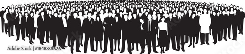 Vector illustration of diverse crowd black silhouettes with individual white figures standing out
