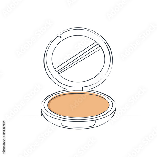 Compact powder illustration showcasing face makeup product with open lid and mirror