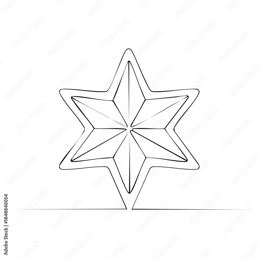 Obraz premium Six Point Star Outlined Drawing with Continuous Line and Starburst Fill Inside of the Shape