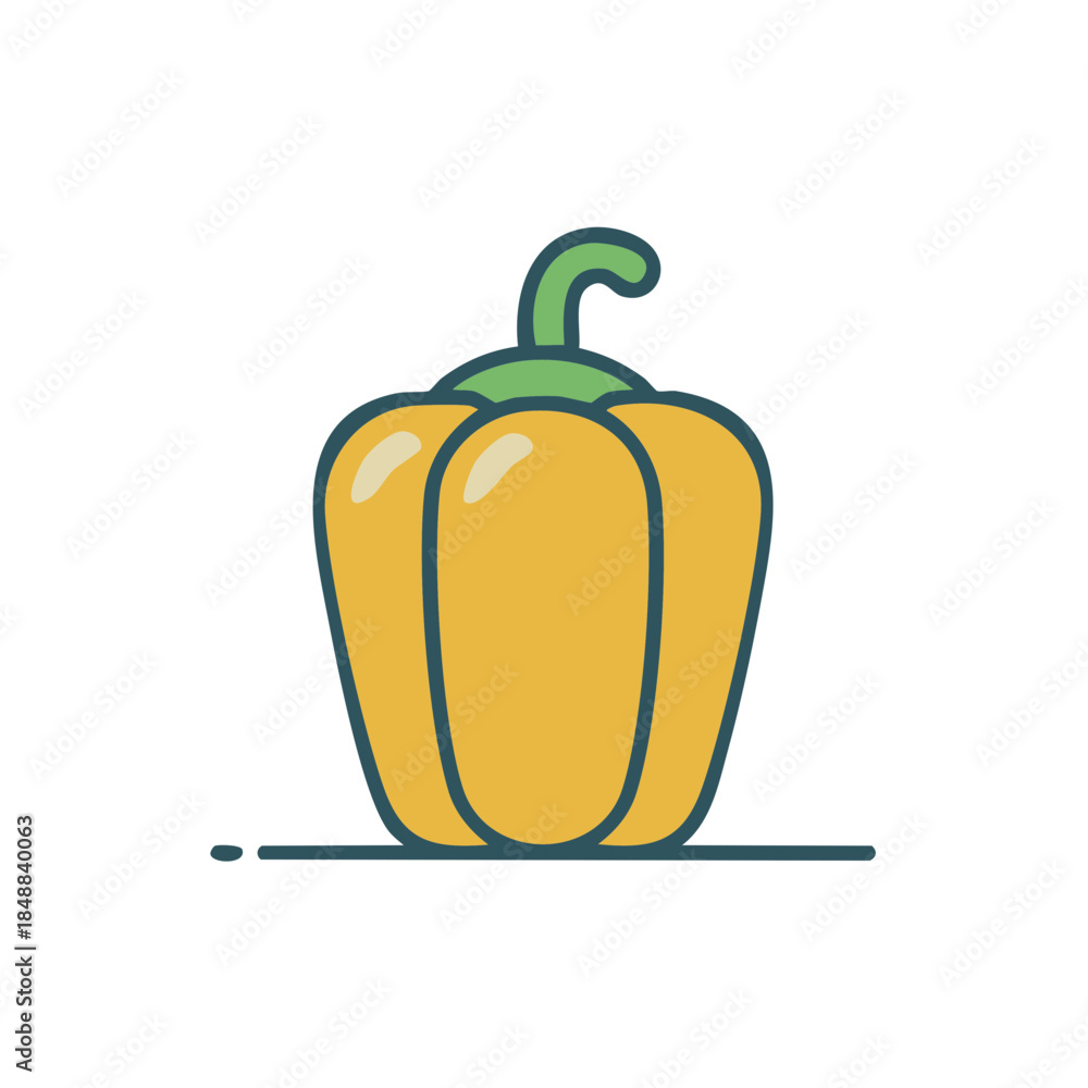 Obraz premium Single Yellow Bell Pepper Illustration: Fresh Food Icon, Vegetable Graphic on a Line, Flat Design Style Art