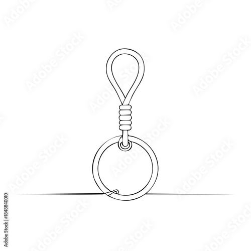 Minimalist Outline Drawing of a Metal Keychain and Loop on a Horizontal Surface