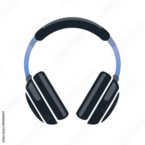 Blue and black headphones for listening to music or podcasts audio devices simple