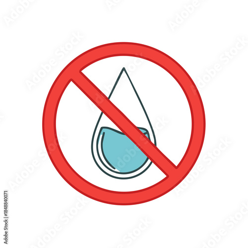 Water droplet prohibition symbol illustration showing a red circle and crossed line indicating no water
