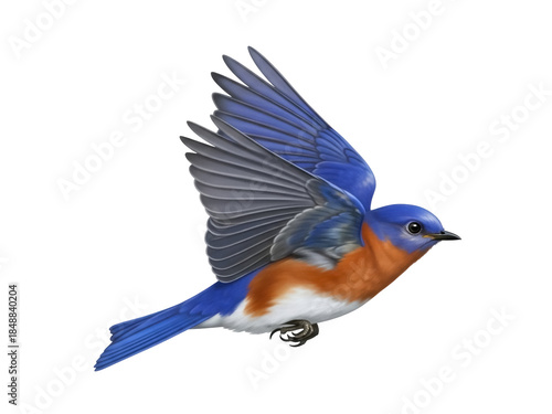 Slika na platnu Isolated Eastern Bluebird in flight with its wings spread in a vibrant wildlife