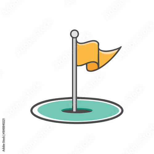 Stylized Yellow Golf Flag at Green Hole Awaiting Victory An Illustration for Icons and Course Designs
