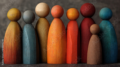 Wooden figures illustrating workplace diversity equality teamwork and inclusive practices