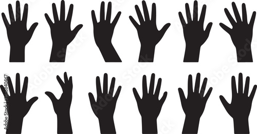 Hand Gestures Silhouette Set – Black Human Hands Showing Different Signs, Finger Signals and Palm Poses, Communication Gesture Vector Illustration