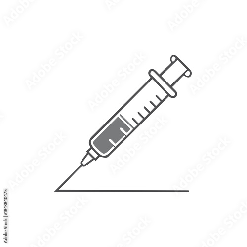 Medical Syringe with Needle for Injection or Vaccination Line Icon Design on White Background