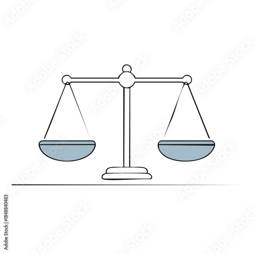 Scales of Justice Line Drawing, Law and Order Concept, Libra, Legal System, Balance, Equality, Courtroom