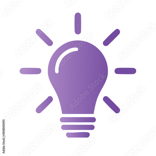 Glowing Light Bulb Idea Concept with Radiating Lines, Innovation and Inspiration Symbol in Purple Gradient