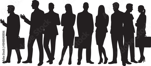Business People Silhouette Set – Professional Men and Women Standing Poses, Corporate Team Outline, Office Workers Black Vector Illustration