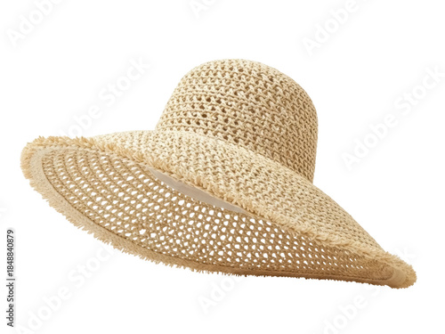 Fényképezés Isolated summer straw hat with wide brim for vacation holiday stylish sun protec