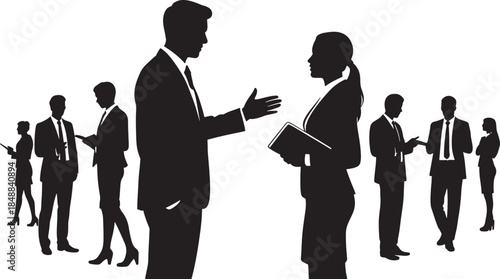 Business People Silhouette Set – Professional Men and Women Standing Poses, Corporate Team Outline, Office Workers Black Vector Illustration