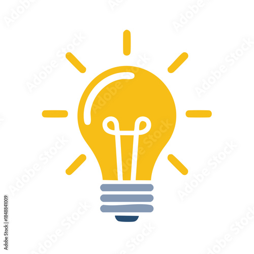 Bright yellow light bulb idea illuminates innovative concepts and solutions in minimalistic style, shining inspiration and energy for creation.