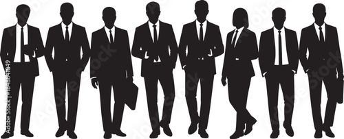 Business People Silhouette Set – Professional Men and Women Standing Poses, Corporate Team Outline, Office Workers Black Vector Illustration