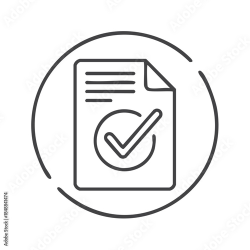 Checkmark on document symbol in circle approval confirmation verified